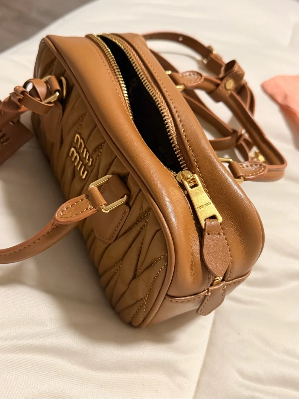 Miu Miu Quilted Matelassé Satchel in Brown with Gold Hardware - Picture 3 of 13